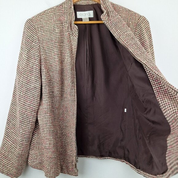 100% Silk Tweed Blazer Jacket Size 14. Pink White Brown Boucle Elana by Tanner - Picture 10 of 16
